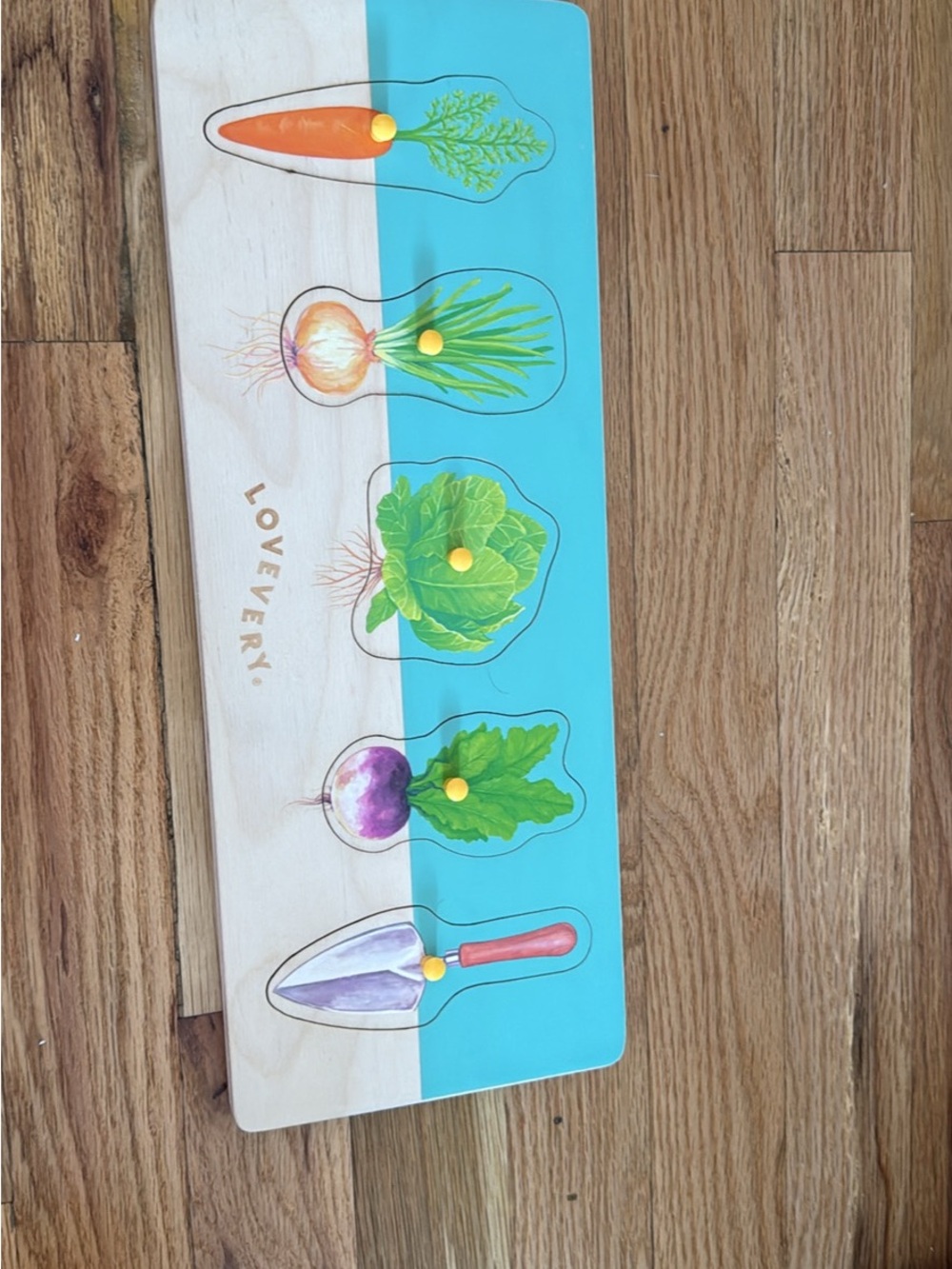 Lovevery Blue & Natural Wooden Garden Puzzle - Toddler Educational Toy